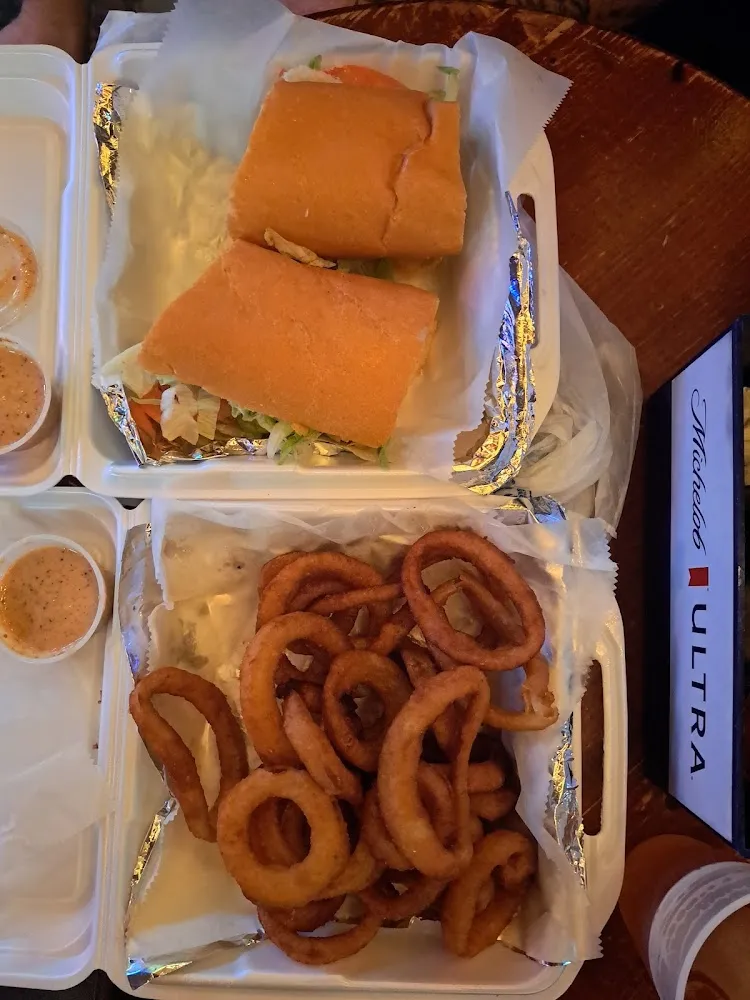 Shrimp Poboy and Onion Rings